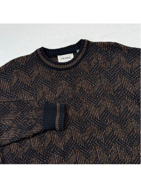 Men's Fiesole Crewneck Sweater Large Black Brown Made In Italy Alpaca Wool Blend